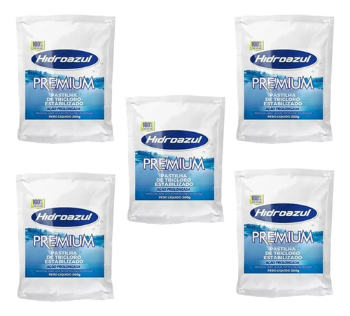 Kit 5x Pastilha De Cloro Premium Hidroazul 200g