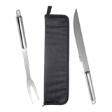 Set Asado Parillero Cuchillo Y Tenedor Acero Inox Estuche