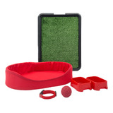 Kit Caminha Cachorro Cama Europa Sanitário Grama Pequeno Cor Vermelho