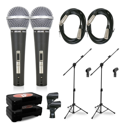 Kit Arcano 2 Renius-8 Xlr-xlr + 2 Pedestais Convencionais