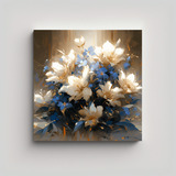 30x30cm Pintura De Flores Doradas Y Azules Bastidor Madera