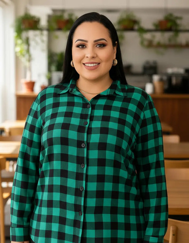 Camisa Xadrez Plus Size Blusa Feminina Moda Casual G1 G2 G3