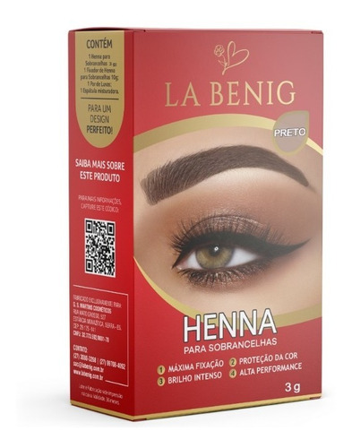 Henna Sobrancelhas La Benig 3g Alta Fixação Profissional Nf