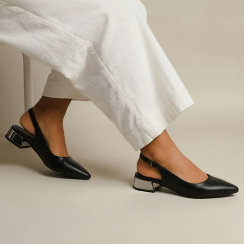 Flat Destalonado Negro Mujer Lady Paulina 35601 Tacón Bajo