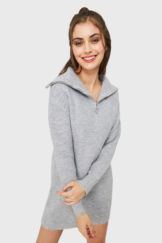 Sweater Vestido Cuello Con Cierre Gris Nicopoly