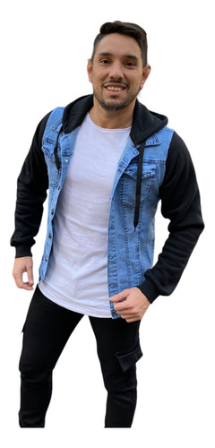 Campera De Jeans Con Capucha Manga Jogging