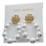 Aretes Tory Burch Logo Dorado Con Colgante De Perlas