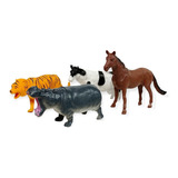 Set X4 Animales Granja Selva Caballo Vaca Tigre Hipopótamo