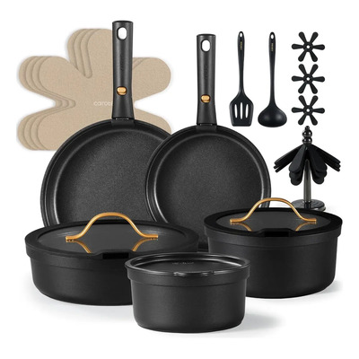 Carote ® Juego De 20 Ollas Y Sartenes Con Mango Desmontable Negro | Envío gratis