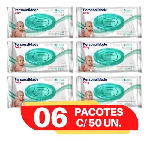 Toalhinhas Umedecidas Personalidade Rn Kit 6 Pacotes Com 50