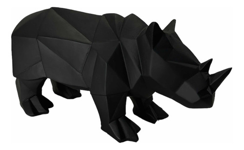 Figura Rinoceronte Geométrico Minimalista Artesanía Negro