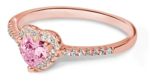 Anillo Rose Gold Corazon Cristales Austriaco Amor Compromiso