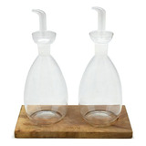 Set Alcuza Vidrio Con Base Madera Wayu Cocina Accesorios