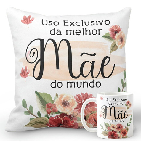 Conjunto Almofada Decorativa E Caneca Melhor Mãe Do Mundo Desenho Do Tecido Dia Das Mães