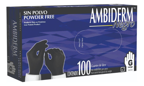 Guante Ambiderm Negro Latex Texturizado Sin Polvo Gde C/100 