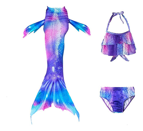 4 Piezas Set Cola De Sirena Y Bikini Niñas, Traje De Baño 