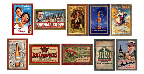 Kit 10 Quadros Decorativos Vintage Beer Nacional