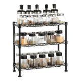 Organizador Para Especias Shelves, Negro, De Tres Niveles