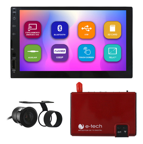 Mp5 Universal 2 Din Bluetooth Câmera Ré Receptor Tv Digital
