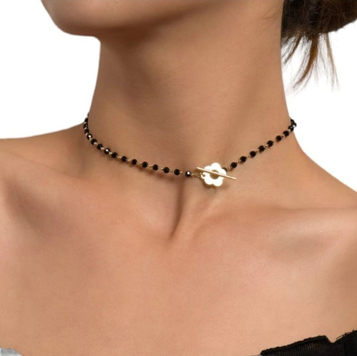 Collar Gargantilla Perlas De Cristal Negro Mujer Moda Regalo