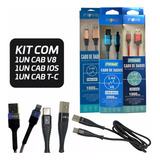 Kit 3 Cabos De Dados Inova 1v8 1 Tc 1 Lightining 1m Atacado