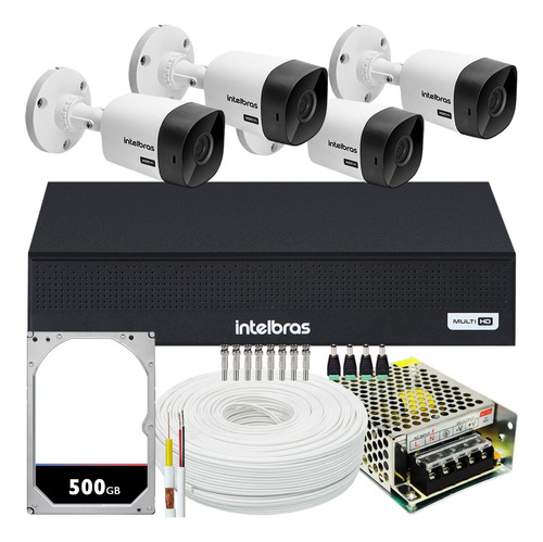 Kit Cftv 4 Cameras Segurança Intelbras Residencial Dvr 1004c