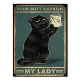 #977 - Cuadro Vintage Gato Negro Baño Papel Poster No Chapa