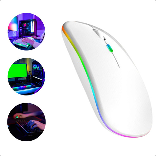 Mouse Sem Fio Recarregável Led Wireles Carregador Usb Rgb