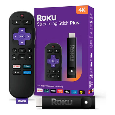 Roku Streaming Stick Plus 4K TVBox Aparelho Transforma TV em Smart Conversor Smart TV Controle Voz Wi-Fi Longo Alcance | Original NF-e | Com Apps e Canais Ao Vivo Grátis Sistema Rápido Imagem 4K HDR | Parcelamento sem juros