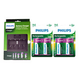 Carregador Philips Com 4 Pilhas D 3000mah Usb C/ Display