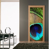 Vinilo Para Puerta Pluma Pavo Real Ave Animales Deco