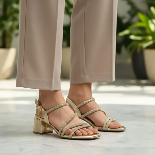 Sandalia Xti Dama Tacon Medio Tiras Pedreria Hebilla Tobillo
