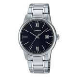 Reloj Casio Mtpv002 1b3 Hombre Acero Negro Fechador Correa Plateado Bisel Plateado Fondo Negro Mtp-v002d-1b3