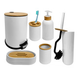 Kit Baño Unico Bambu X 6 Piezas Completo  Premium Blanco