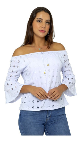 Blusinha Ciganinha Feminina Branca Malha Laise Chique Até Gg