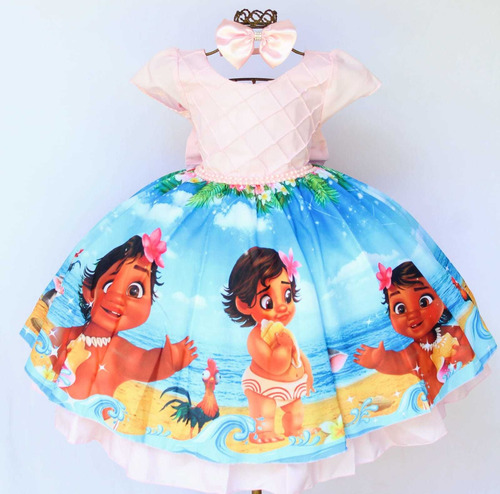Vestido Infantil Luxo Moana Baby + Tiara Brinde
