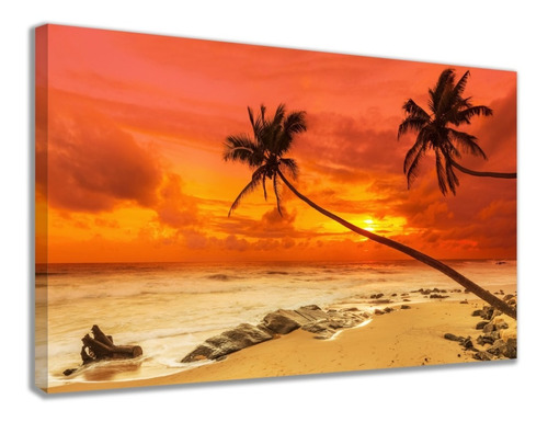 Quadro Decorativo Para Sala De Estar Paisagem Praia Mar Sol Cor Borda Infinita Cor Da Armação Borda Infinita