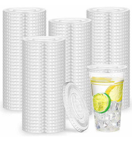 Vaso Plástico Transparente 400 Ml Tapa Plana C/hoyo X50 Unid