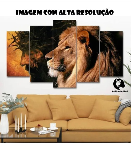 Quadro Pra Sala Decorativo Jesus Leao De Juda Hd Dourada Mos