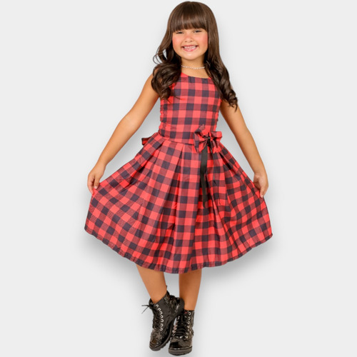 Vestido Infantil Moda Country Xadrez Festa Luxo Caipira Diva