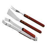 Set Asado 3 Piezas Mango Madera Pinza + Espatula + Tenedor