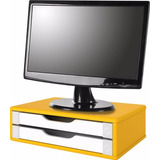 Base Suporte P/ Monitor 2 Gavetas Amarelo C/gavetas Brancas