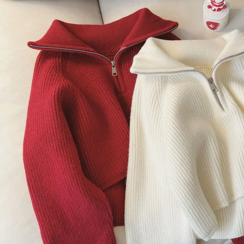 Suéter Holgado Con Cremallera Para Mujer, Fibra Acrílica, Ot