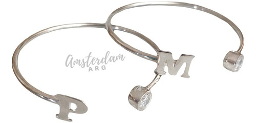 Pulsera  Esclava De Plata  Inicial Con Cubic   Clock-time