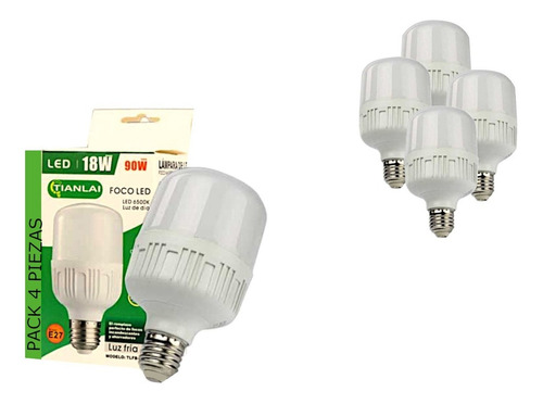 Foco Ahorrador Led Base E27 18w/90w Luz Fria 4 Piezas