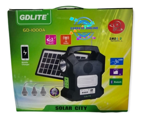 Linterna Kit Solar Portátil Gdlite Camping Bluetooth Usb Mp3