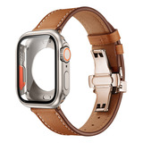 T Funda De Pc Y Correa De Cuero Para Apple Watch 8 7 Se 6 5