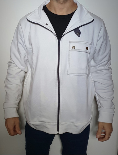 Campera Blanca De Algodón Tipo Chaqueta Con Bolsillo