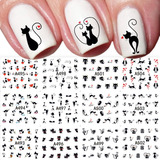 12 Adesivos De Nail Art Em Formato De Coração De Gato Preto