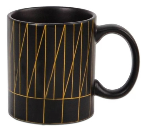 Taza Alta Asa Mug Ceramica Jarro Cafe Negra Doradas 